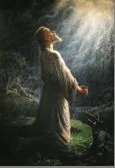 Altarbild „Christus in Gethsemane“ von Clara Hensel (1923–25): Jesus kniet betend im nächtlichen Garten, von oben angestrahlt